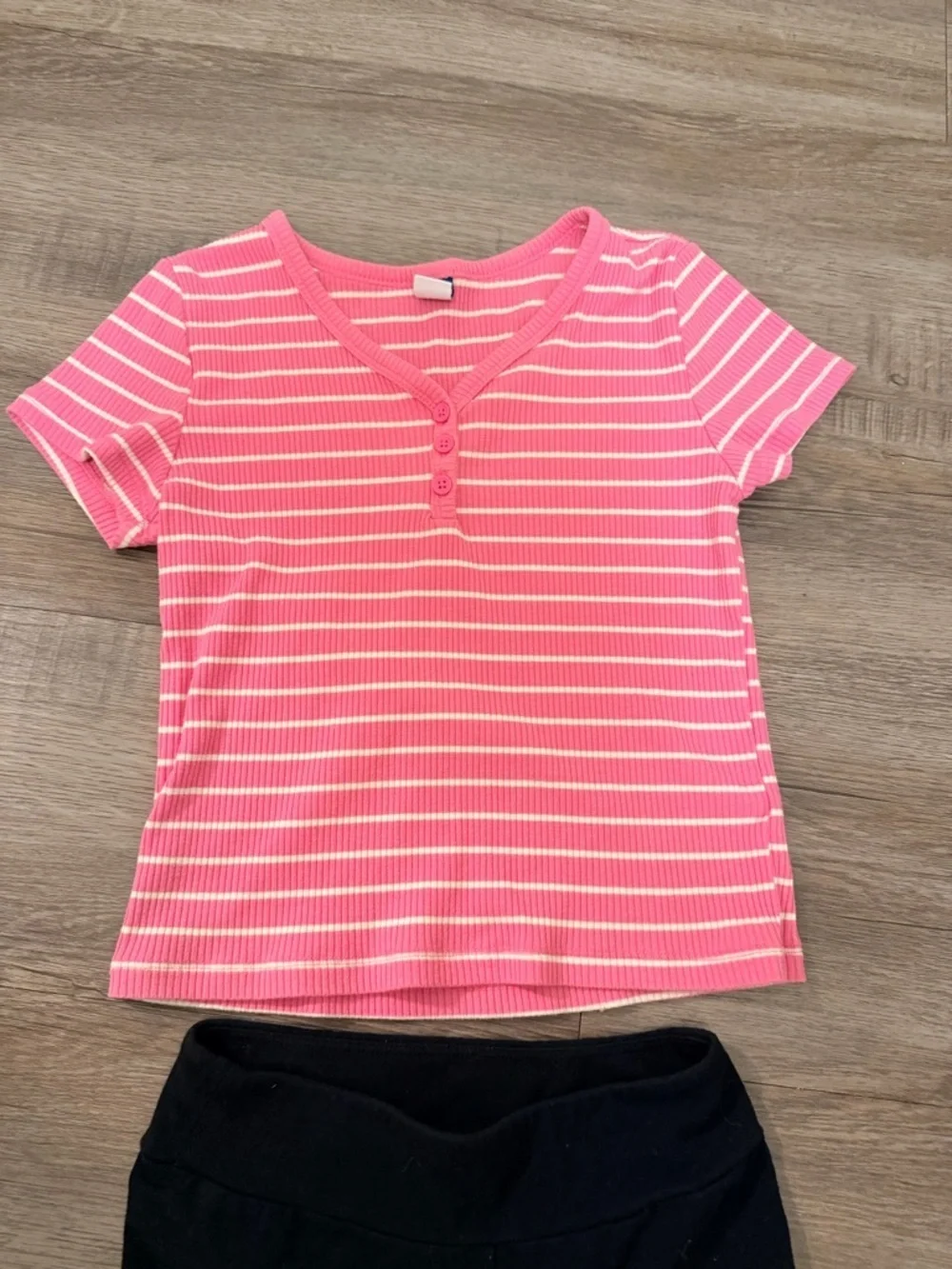 Kids Black Flare Leggings and pink striped tee